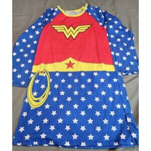 DC Comics Wonder Woman Nightgown Pajama Dress with cape Stars Long Sleeve M 7/8